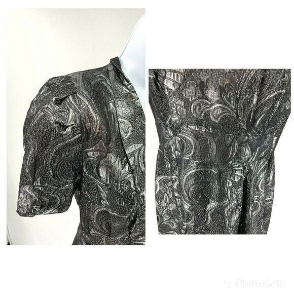 French Connection Art Deco Metallic Dress Silver Deep V Cocktail Party - Picture 9 of 16